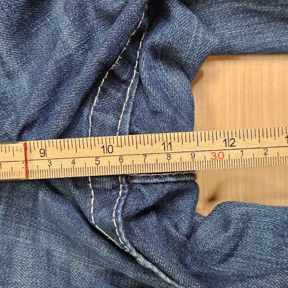 True Religion Ricky Jeans Mens 36x32 Blue Straight Leg Big T Stitch Made In USA